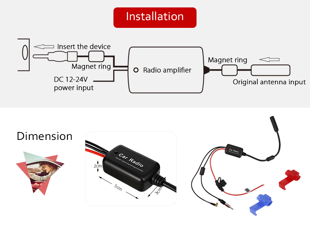 BF1 DC 12 - 24V Car FM DAB + Digital Radio Integrated Signal Amplifier ...