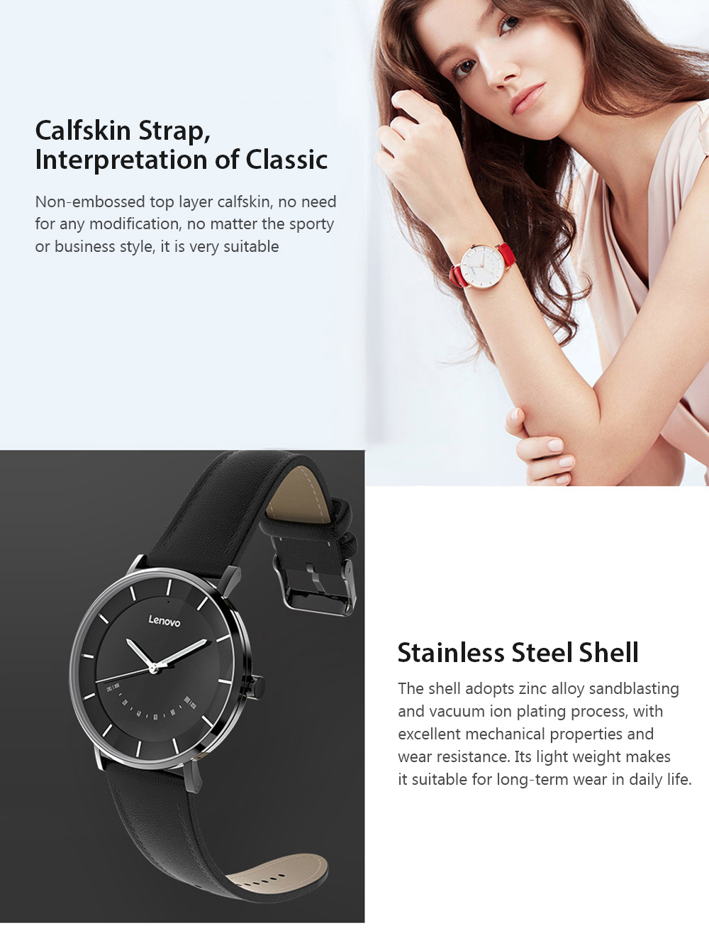 Lenovo Watch S Smartwatch Business Leisure 5ATM Waterproof Quartz Watch ...